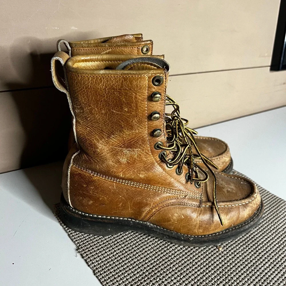 Herman Survivor Boots Mens 7 Leather Moc Toe Oil Resistant Work Boots Vintage